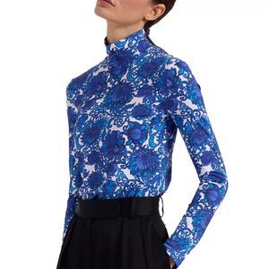 La DoubleJ Turtleneck Top, Blue Sunflower Patter, Size L